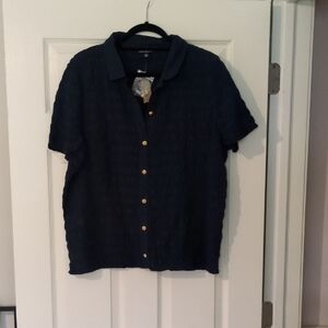 Cubavera Dark Blue Casual Button Down Shirt